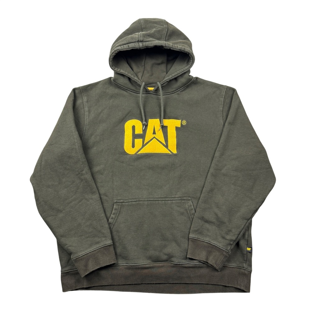Caterpillar CAT Logo Hoodie Mens XXL Green Embroidered Pullover Sweatshirt Work